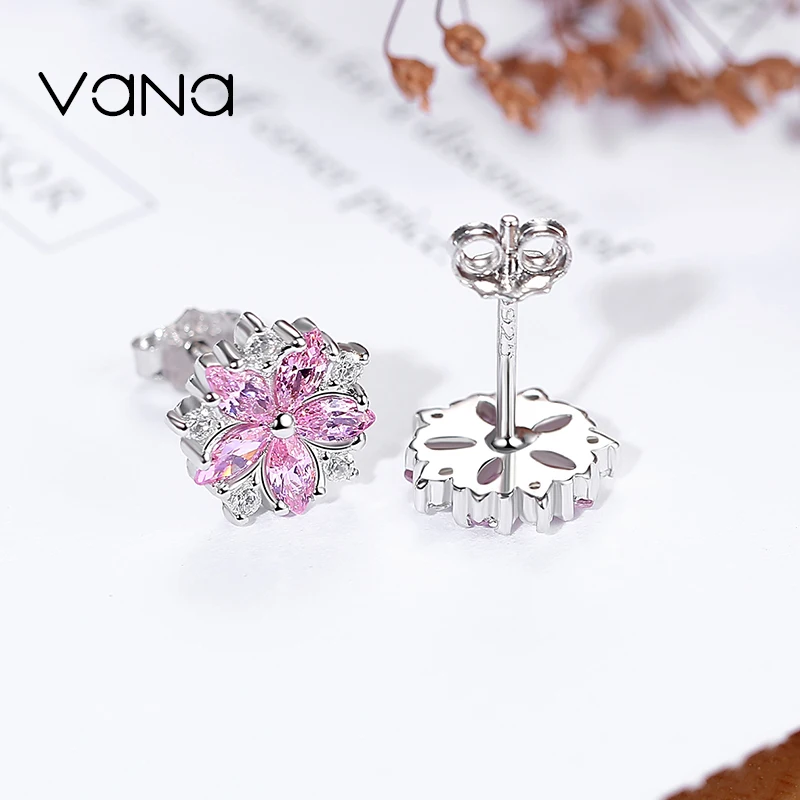 Женские серьги-гвоздики VANA Sakura из стерлингового серебра 925 пробы милые модные |