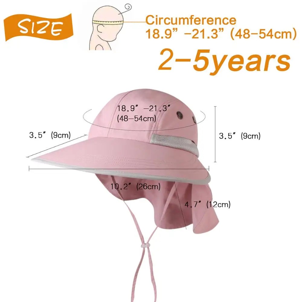 FURTALK, летние солнцезащитные шляпы для женщин, детей, с широкими полями, рыбацкая шляпа с шеей, лоскут для девочек, UPF 50+, конский хвост, шляпа для сафари - Цвет: 2-5 Year Kid Pink