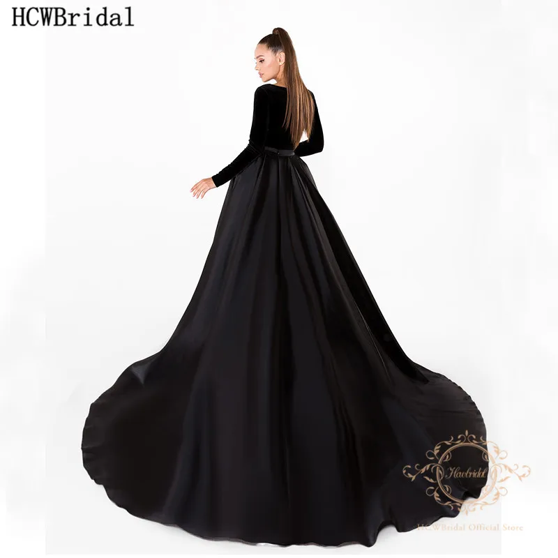 

Black Long Formal Evening Dress High Slit V Neck Velour Satin Wedding Party Dresses Custom Made Women Prom Gowns Robe De Soiree