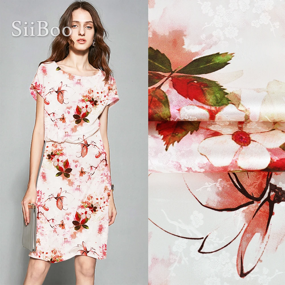 Роскошная розовая жаккардовая ткань с цветочным принтом из спандекса шелковая