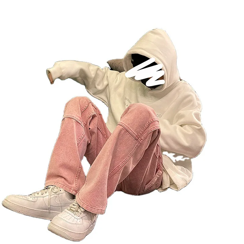 

Men Jeans Fashion New Loose Straight Jeans Pants Man Casual Baggy Jeans Denim Trousers Men's Pants Pink/Black/Blue
