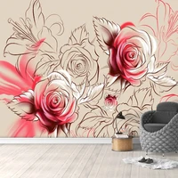 custom 3d mural sketch art red rose flowers painting non woven bedroom living room sofa background photo wall paper waterproof