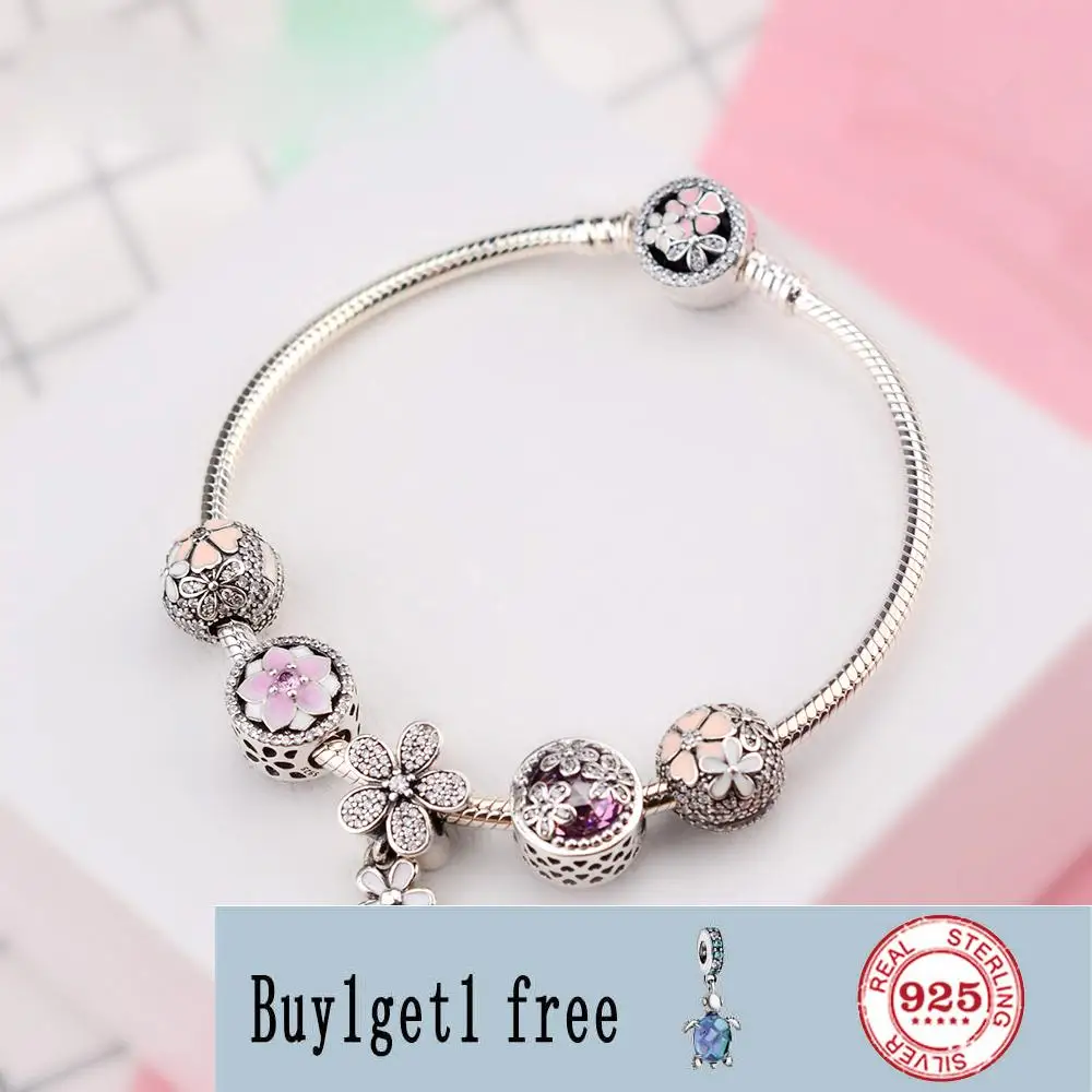 

Комплект браслетов pandora из серебра 100% пробы для женщин, европейские весенние цветы, подарок на день рождения, оригинальные очаровательные у...