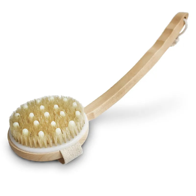 New 1Pc Qualified Shower Brush Boar Bristles Soft Bath Exfoliating Body Massager with Long Wooden Handle | Дом и сад