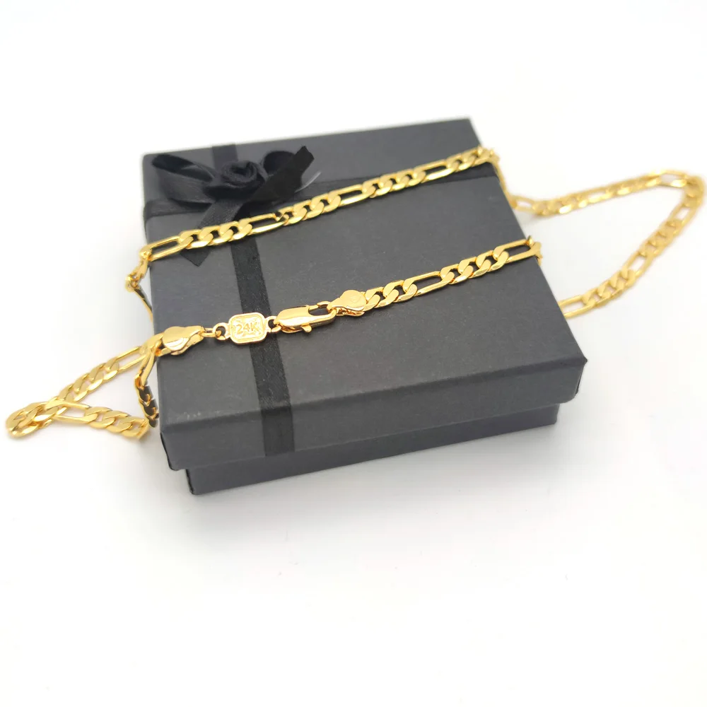 

24K Stamp Yellow Gold Filled 6MM Classic Solid Curb Figaro Chain Necklace 20" Unisex