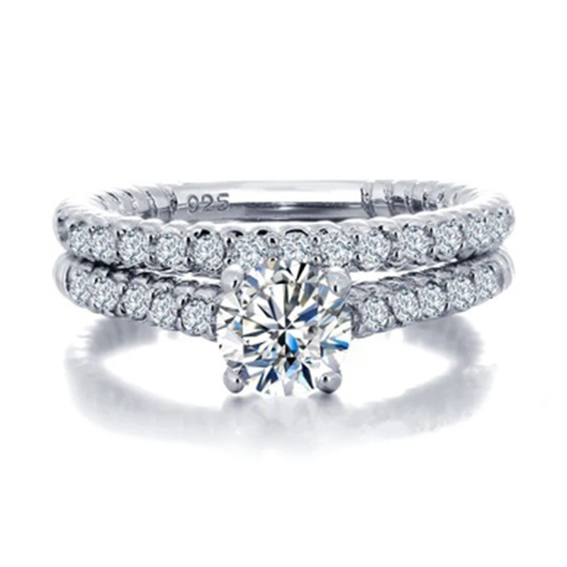 

Wholesale 2 pcs/set Luxury Inlaid White Crystal Ring Set For Women Party Anniversary Wedding Couple Rings Jewelry Accessories