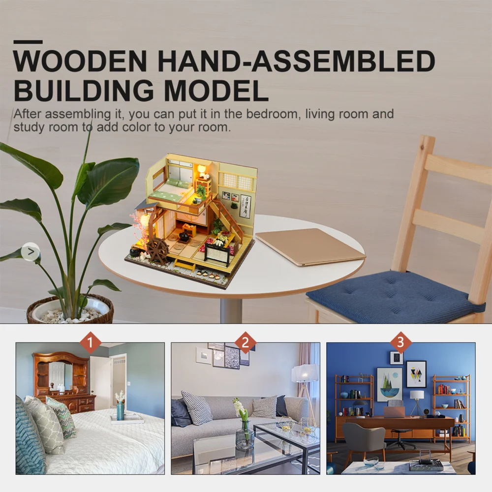 

1pc Japanese Style Wooden Chic Miniature Kit Villa Model DIY House Miniature House for Children Home Decor