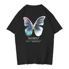 Футболка мужская, хип-хоп, большого размера, 2021, уличная, в стиле Харадзюку, с цветными бабочками, с коротким рукавом, хлопковая, свободная, в стиле хип-хоп, размера плюс размер