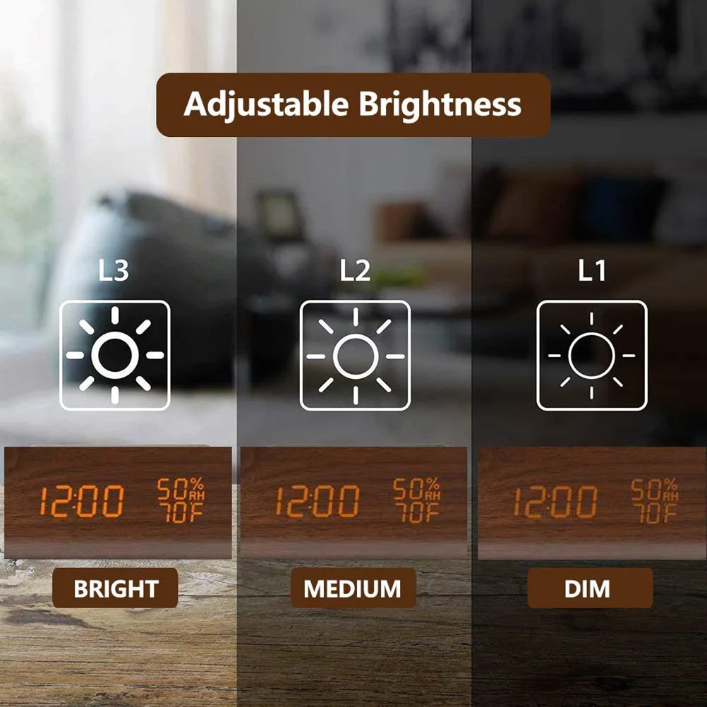 Цифровой будильник со светодиодный подсветкой деревянный электронный с