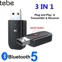 tebe USB Bluetooth 5.0 Adapter Mini 3 in 1 Wireless Music Audio Receiver Transmitter 3.5mm AUX for TV PC Laptop Headphones Car