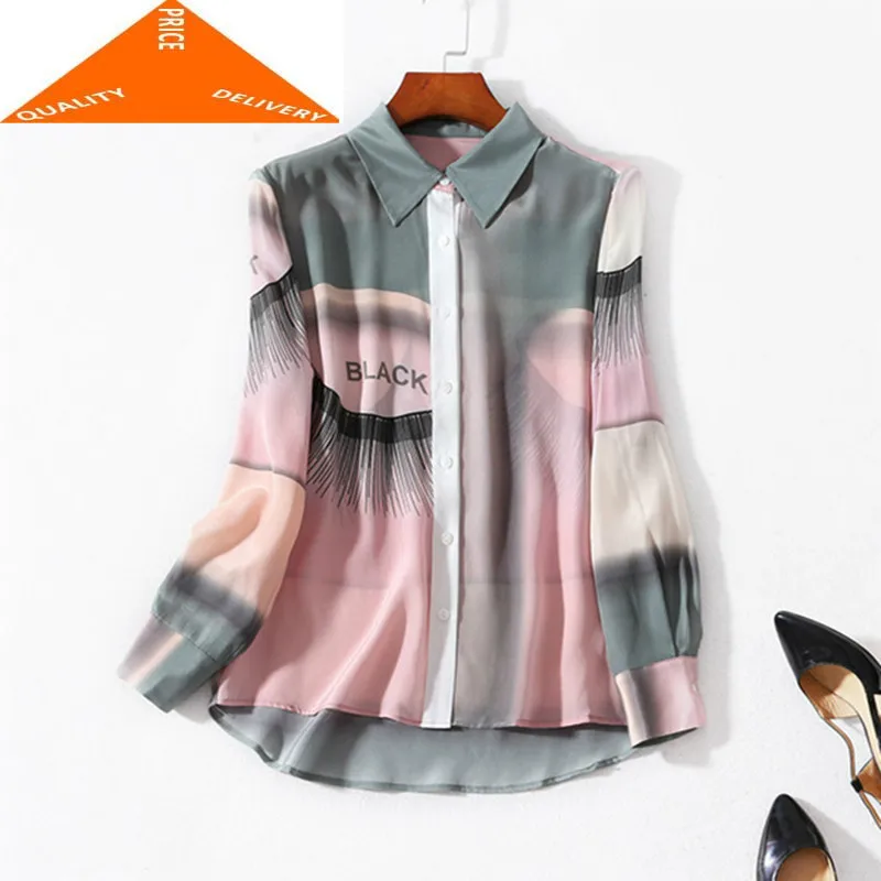 

Женская рубашка из натурального шелка, элегантная весенне-осенняя блузка с принтом, корейская модная одежда, LWL9694, 900%