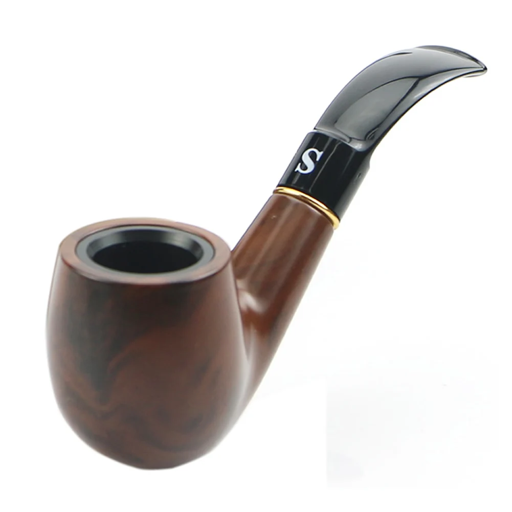 

2021 New Traditional Style Ebony Plastic Handmade Tobacco Smoking Pipe Bent Round