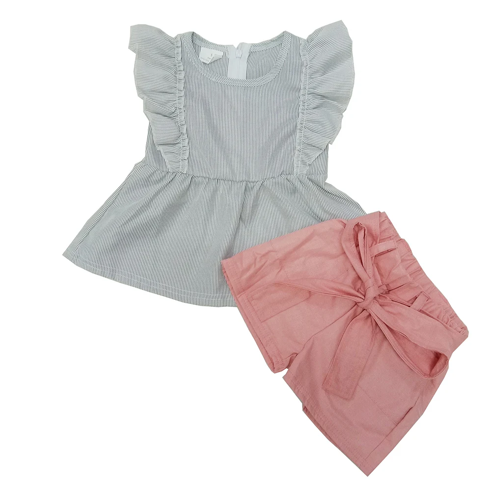 

kid clothing girl stripes flutter sleeve top and ruffle shorts 2 pcs summer outfit for girl kid boutique clothing set clothes