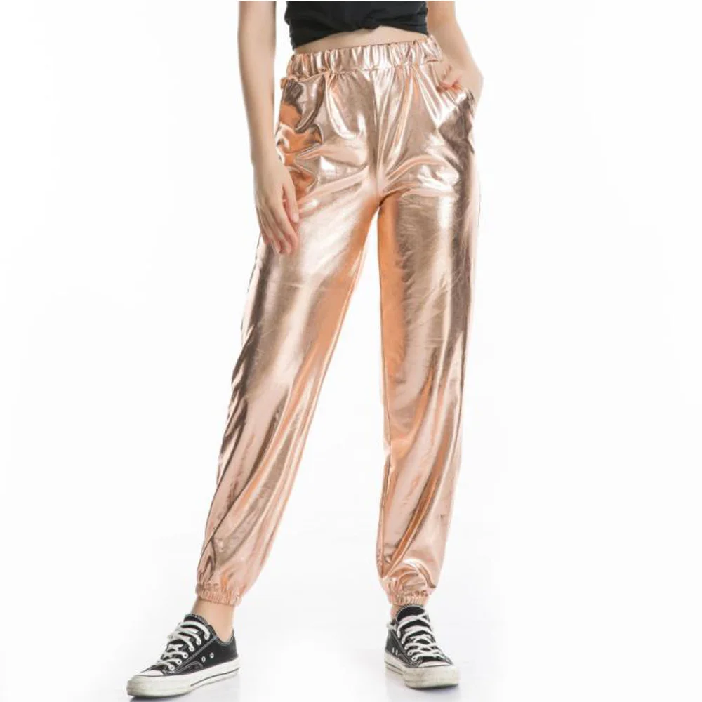 Женские блестящие штаны Rave свободная голографическая одежда серебряные