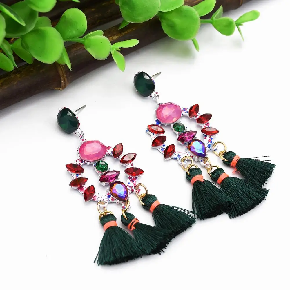

Fashion Bohemian Tassel Crystal Long popular street shooting Earrings Dangle Tassel Earrings For Women 2020 Jewelry
