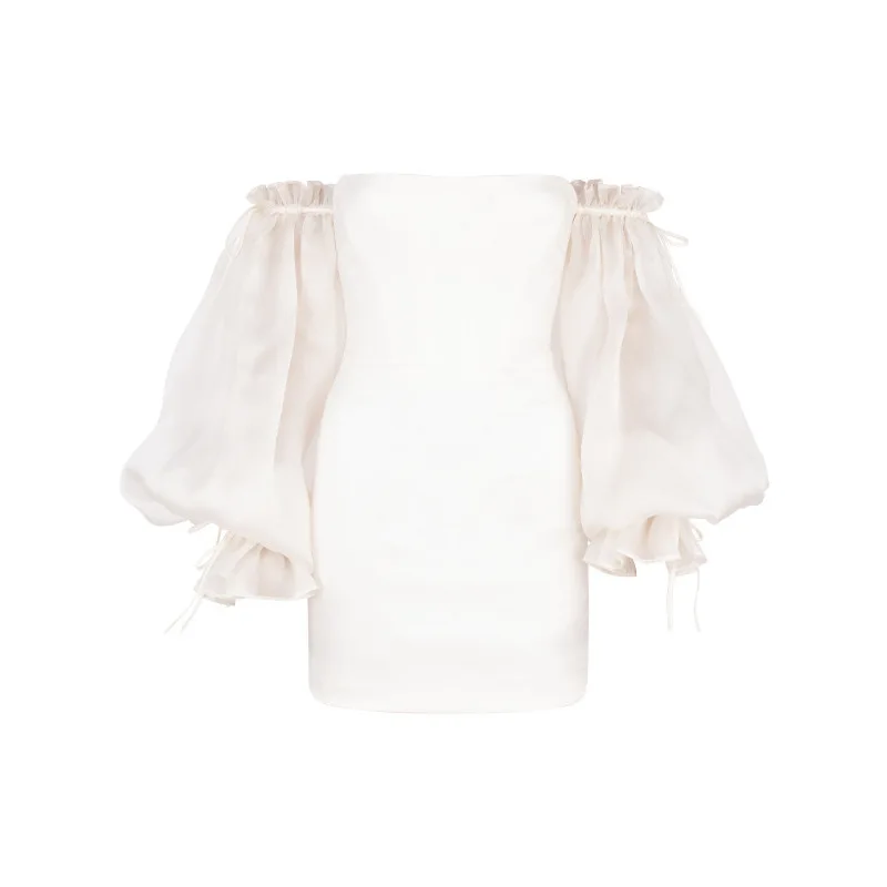 

Women Autumn Winter Bandage Dress Women 2020 Sexy Off Shoulder Long Lantern Sleeve Slim Elastic Bodycon Party Dresses Vestidos