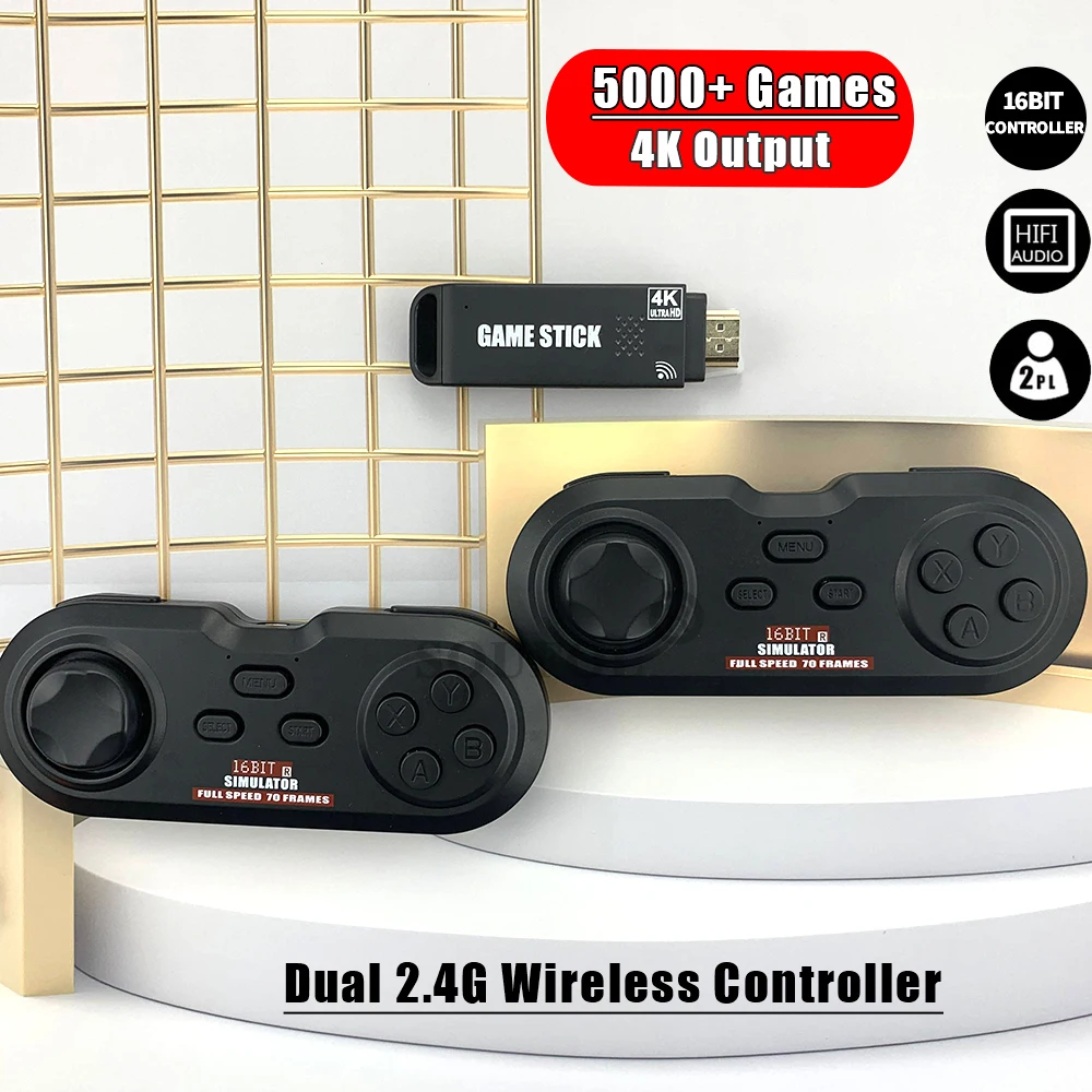 

Mini USB Video Game Consoles Built in 5000+ Classic Games 4K HD Output Retro Portable TV Stick Game Console Wireless Gamepad