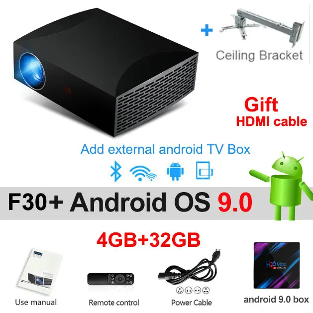 android9 32G Bracket Vivicine F30 1920X1080 Full HD проектор, HDMI USB PC 1080p светодиодный домашний мультимедийный видеопроектор - Цвет: android9 32G Bracket