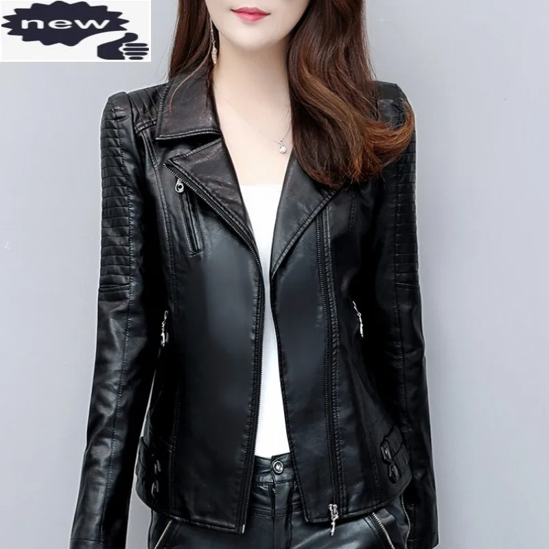 Women Short Slim Fit Pu Jacket Zipper Moto Biker Casual Faux Leather Outwear Coat Autumn Office Ladies Jackets Plus Size