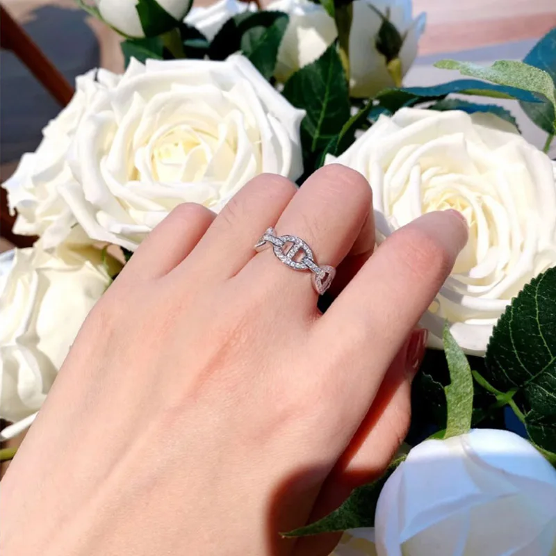 

INS closed eyes into European and American personality wild diamond ring cold wind net red chain index finger ring opening