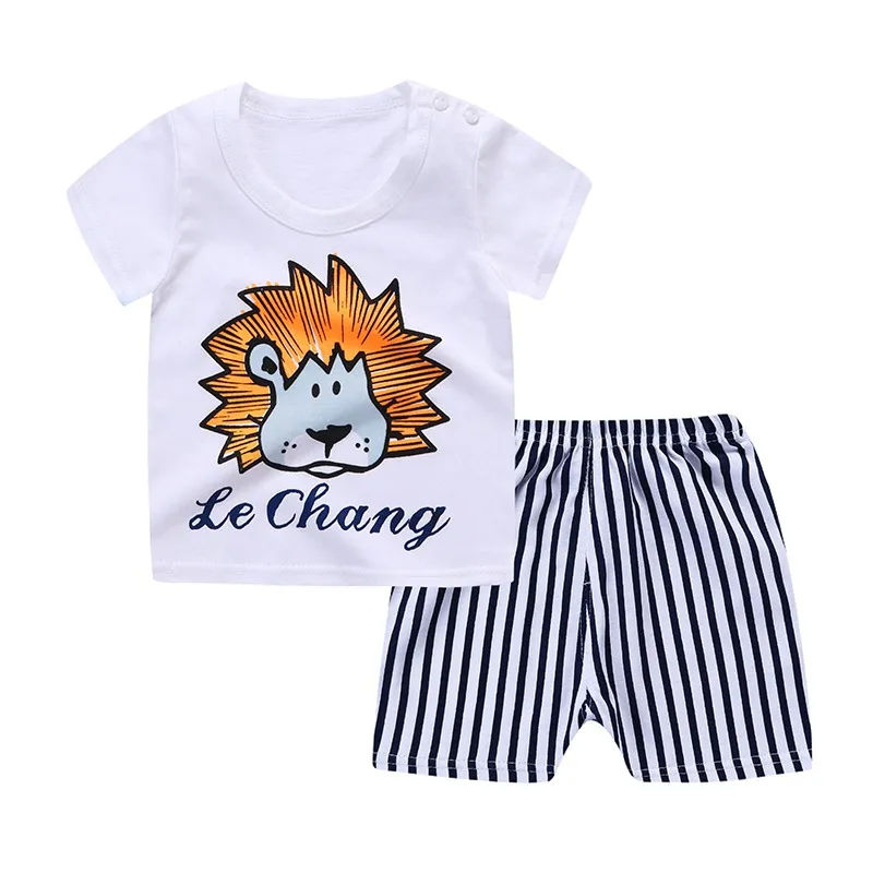 Casual Toddler Outfits Baby Boy Summer Clothes Newborn Boy Clothing Set Sports T-shirt+ Shorts Suits Leaves Print Clothes - Цвет: SZ1252-A3