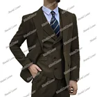 Зимние плотные коричневые формальные мужские костюмы в елочку, блейзеры для курения для мужчин, деловые облегающие смокинги для жениха Terno 2021 из 3 предметов