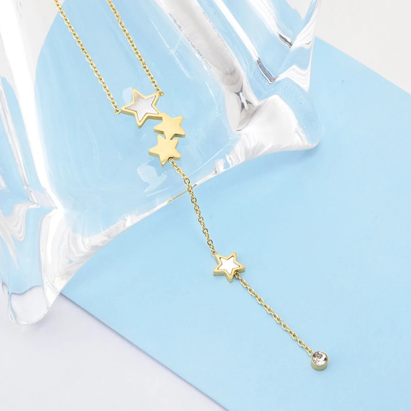 

MEYRROYU Stainless Steel Gold Color Star Pendant Long Tassel Necklaces For Women Choker 2021 Trendy Party Fashion Gift Jewelry