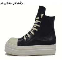 owen seak men leather chelsea boots luxury trainers casual women shoes height increasing high top flats black autumn sneakers