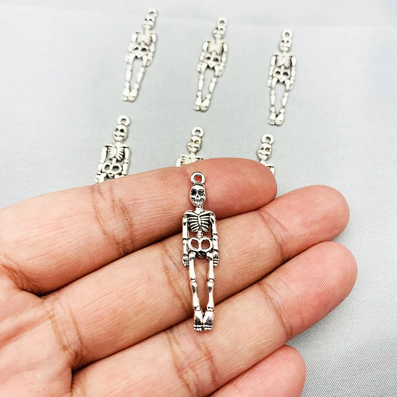 

10Pcs Antique Silver Color Charms Skeleton Man Halloween Pendant Earring Necklace Making DIY Handmade Jewelry Making Accessories