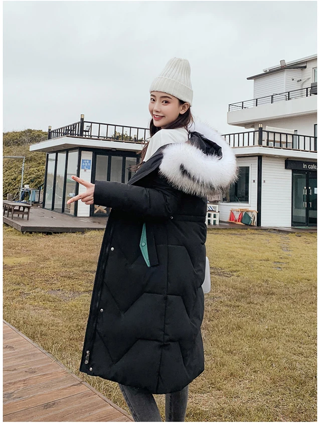 Ins Winter New Women's Hooded Down Parka Long Jacket Casual Big Fur Zipper Full Sleeve Korean Style Thick Coat C90802K