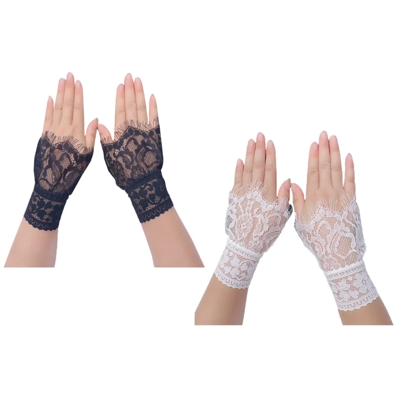 

Женские кружевные перчатки без пальцев, однотонные черные или белые перчатки с бантом, 2021