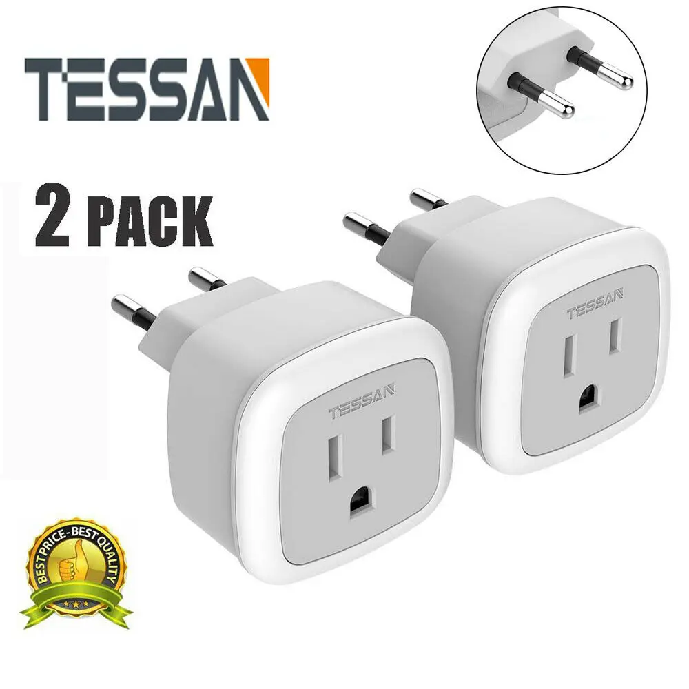 

TESSAN 2 Pack Mini European Travel Adapter Wall Charger Power Plug Charing Station, International USA to Most of Europe-Type C