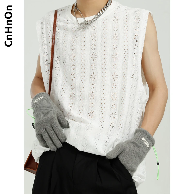 

New Summer Style Korean Style Simple Hollow Vest Men's Solid Color Sleeveless Top M1-AM-2615
