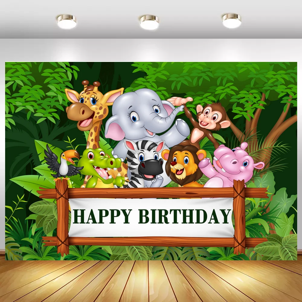 

Animals Safari Party Backdrop Photography Newborn Baby 1st Birthday Kids Family Dinner Table Decor Photo Background Vinyl Poster