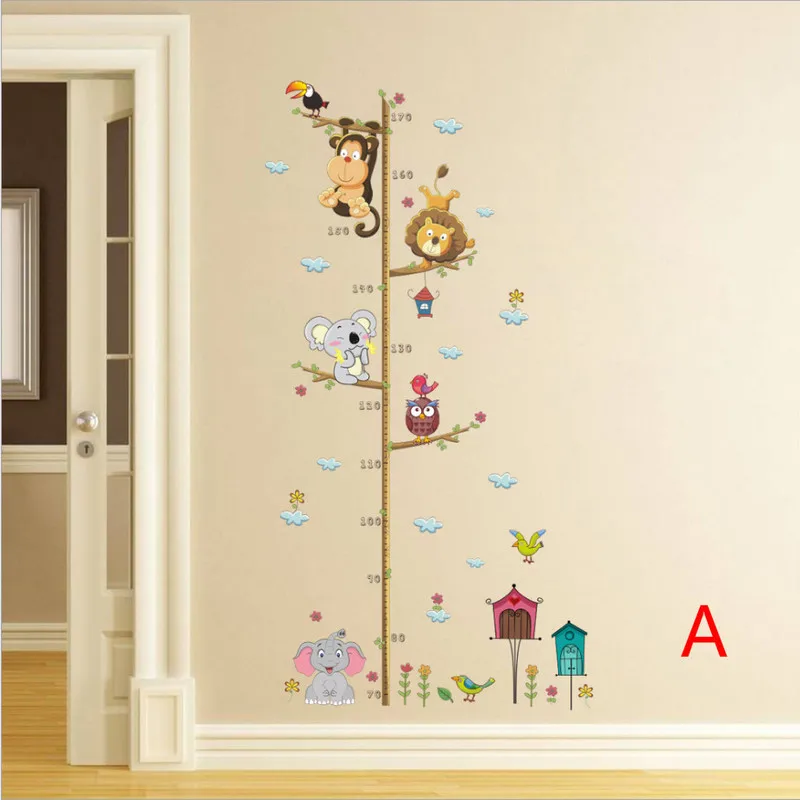 Мультяшные животные Лев Обезьяна Сова Слон измерение высоты Настенная Наклейка