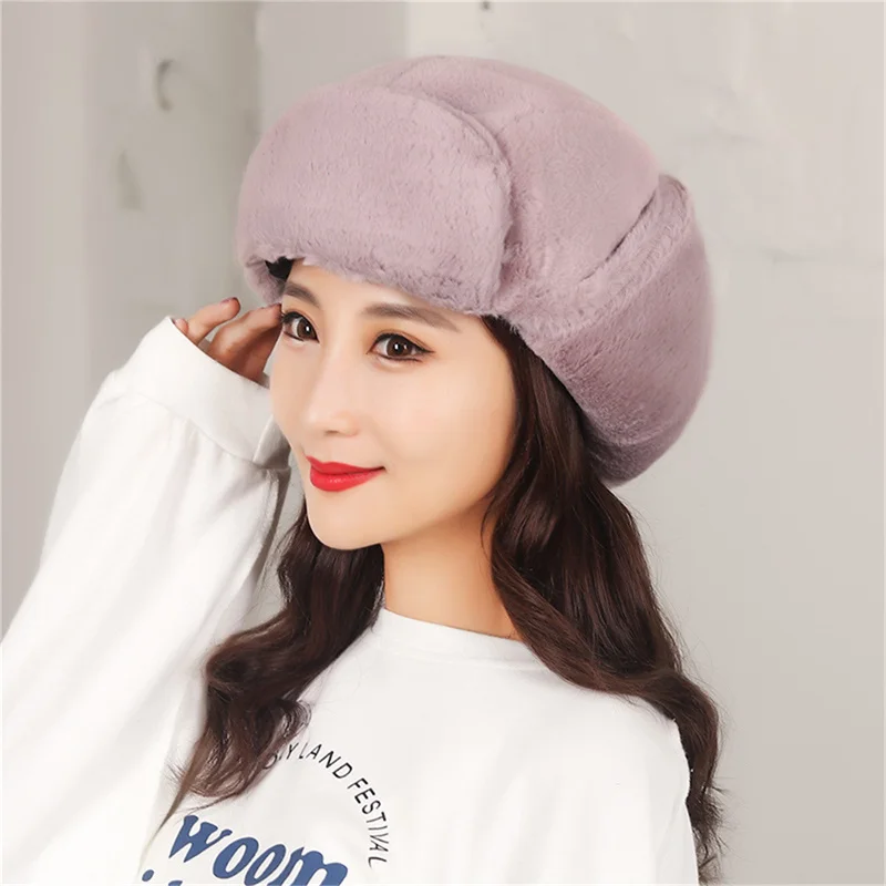 

Women Hat Winter Faux Fur Bomber Hats Earflap Thick Snow Ski Cap For Men Women