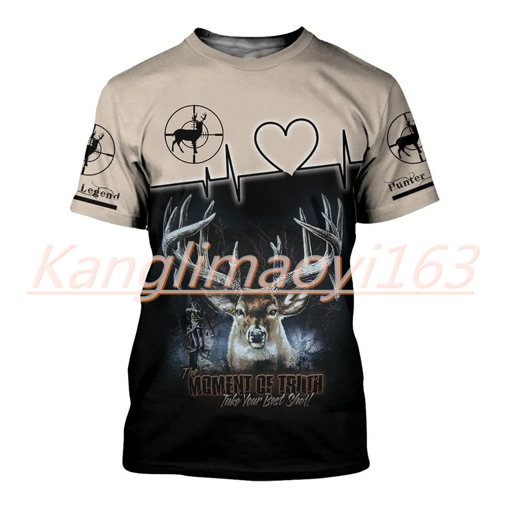 

Повседневная футболка с 3D-принтом для мужчин и женщин, летняя футболка с рисунком оленя, охоты, камуфляжная футболка, топы оверсайз с коротк...