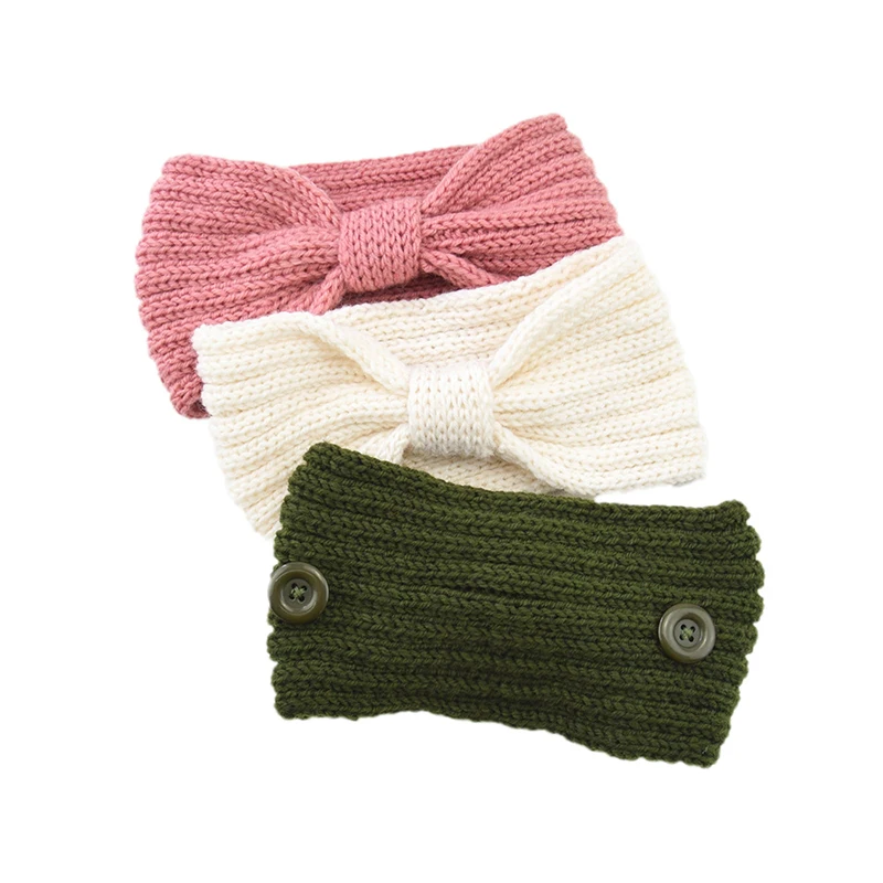 

Эластичная Женская повязка на голову с бантом на пуговицах, Женская повязка на голову с широкими головками, шерстяная вязаная повязка для в...