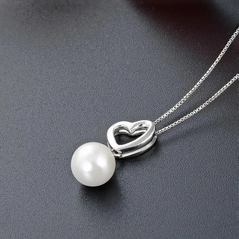 

2020 New 100% 925 Sterling Silver Romantic Love Heart Freshwater Pearl Pendant Necklaces Women Sterling Silver Fine Jewelry