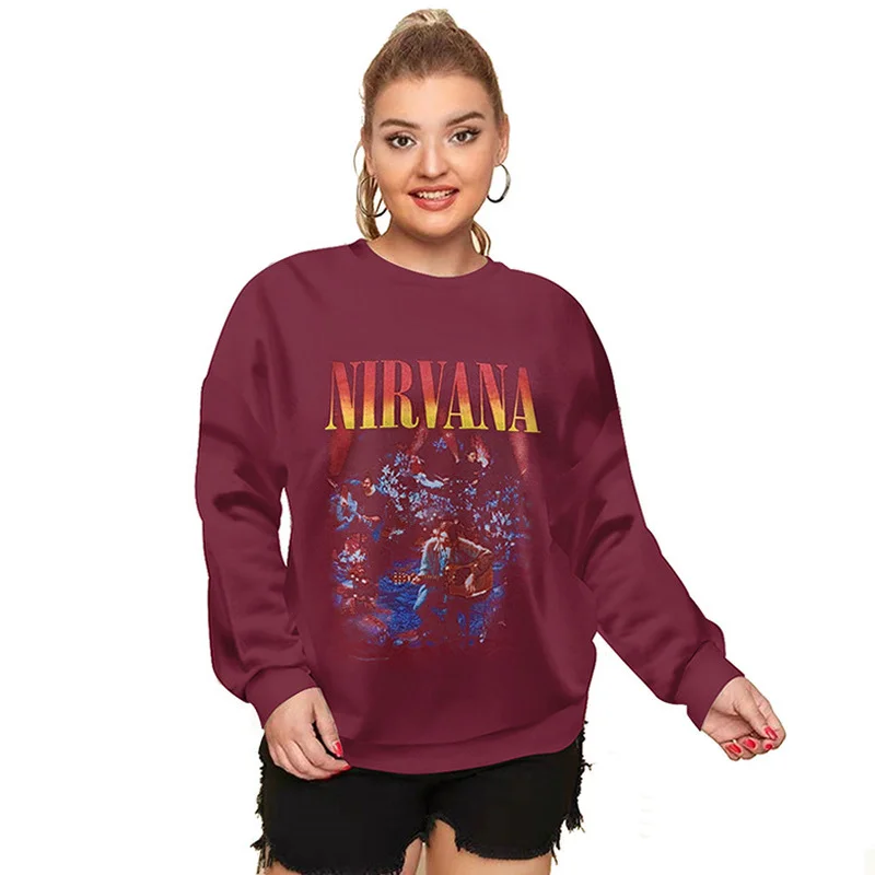 

Red wine Letter Print Sweatshirt Women Oversized Casual Hoodies Vintage Pullover O Neck Long Sleeve brand Fashion Clothes 2021