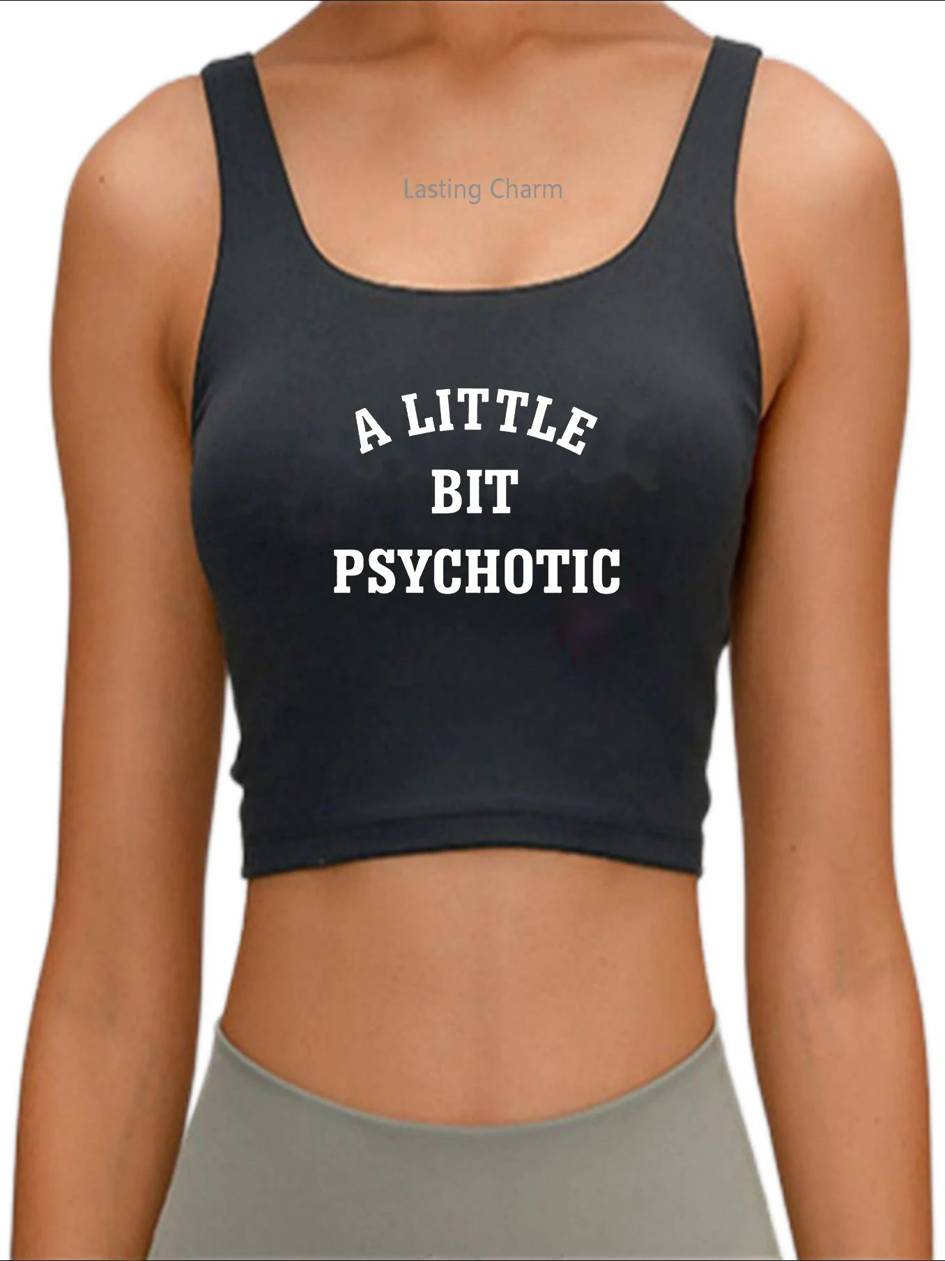 

A Little Bit Psychotic Printing Crop Top women's Slim fit sport tank top