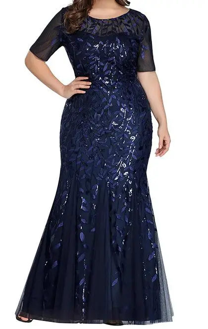Платье из сетчатой ткани, распродажа, полиэстер, Украина, Вадим vestidos mujer, евро-американское платье с бусинами, марля, рыбий хвост - Цвет: Navy Blue