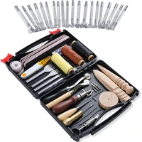 imzay 50 pcs leather tool set with punching cutting carving craft tool leather waxed threads sewing scissors making tool kit