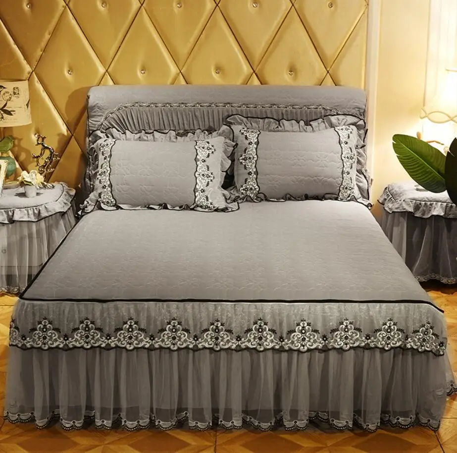 Уплотненная Теплая стеганая розовая кружевная принцесса постельное белье юбка