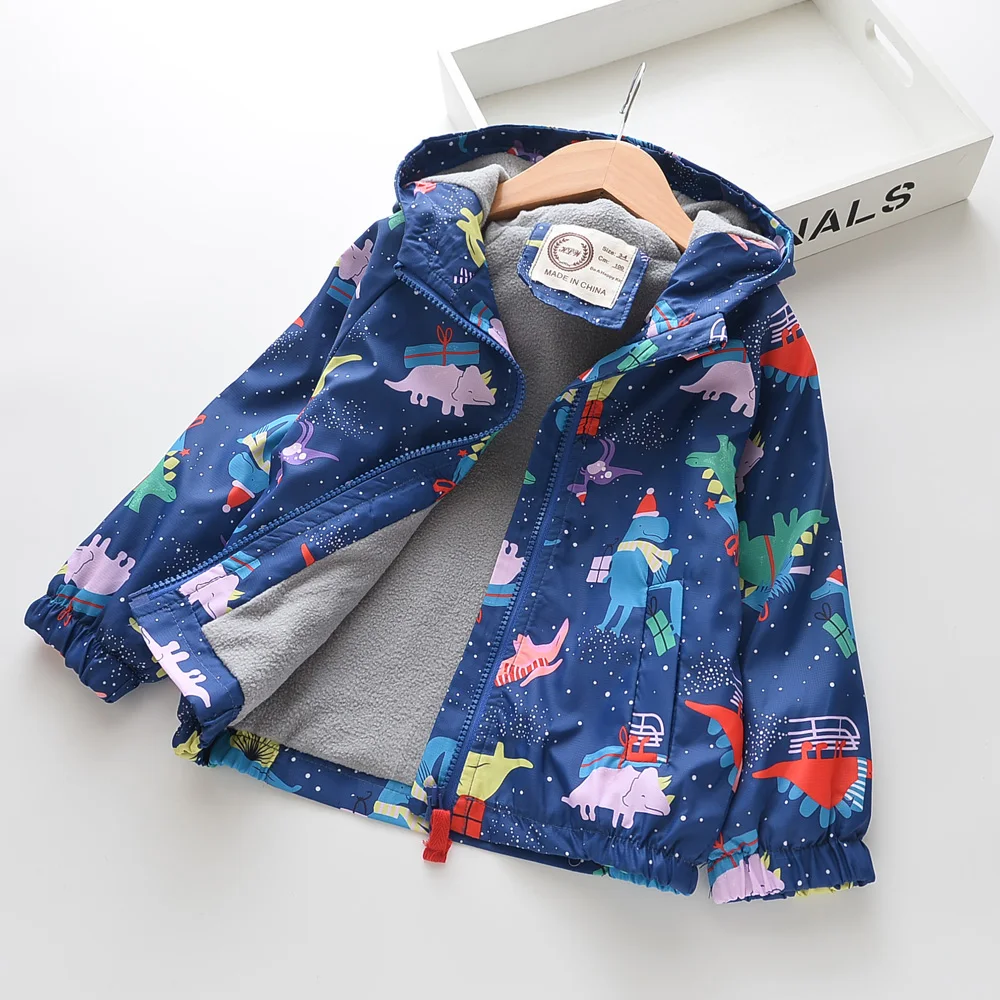 Осенняя ветровка для маленьких девочек с рисунком динозавра бархатная Детская