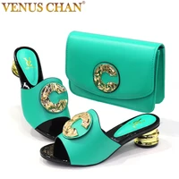 newest african fashion style italian design nigerian hot selling ladies shoes and bag set in green color for party wedding
