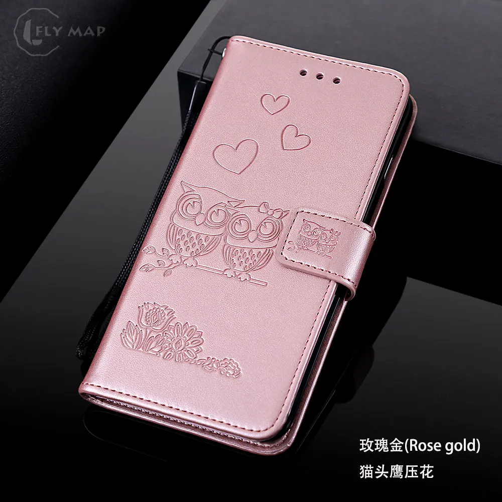 Сова Флип кожаный чехол для huawei P9 Lite P9Lite vns-l31 Wallet Кошелек Чехол для телефона чехол для huawei P 9 Lite VNS L21 Emboss Capa - Цвет: Rose gold