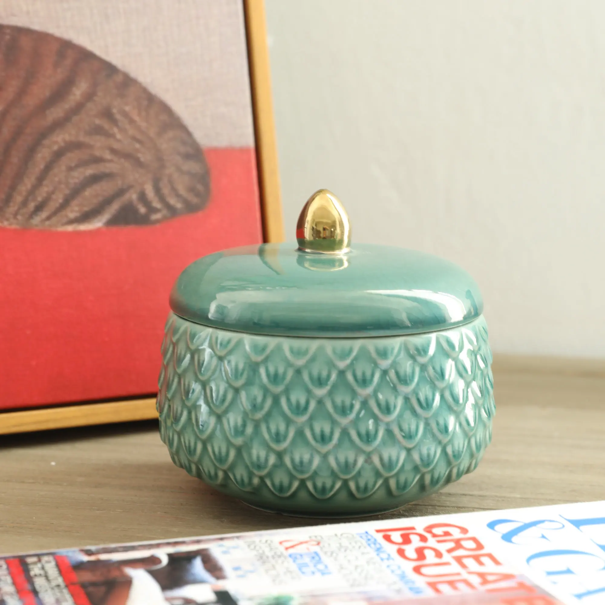 

Ceramic Candy Snack Desktop Storage Tank Crackle Glaze Domestic Ornaments