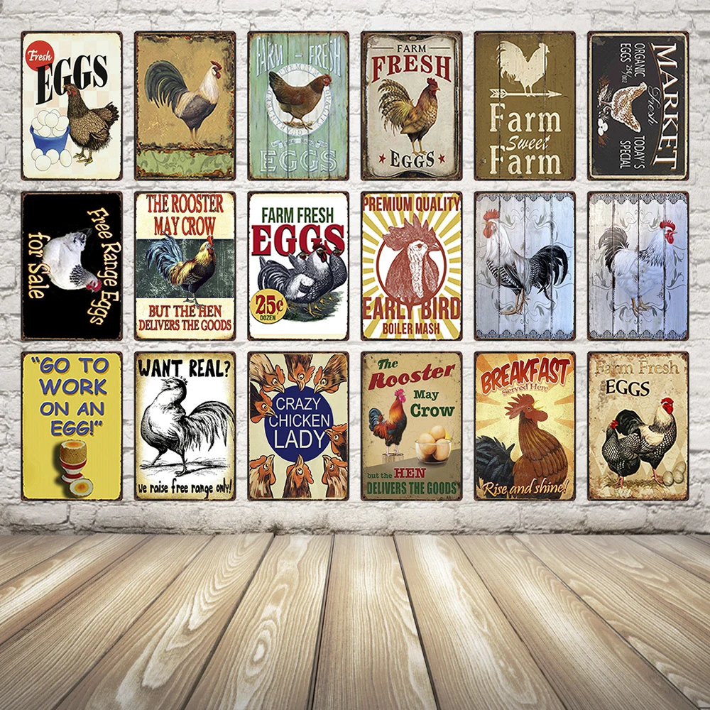 Постер "Свежее куриное яйцо от фермерской курицы" Кок Курица Ретро Металлический Знак Домашний Декор Бар Художественная Картина На Стену Размером 20*30 СМ y-1036.