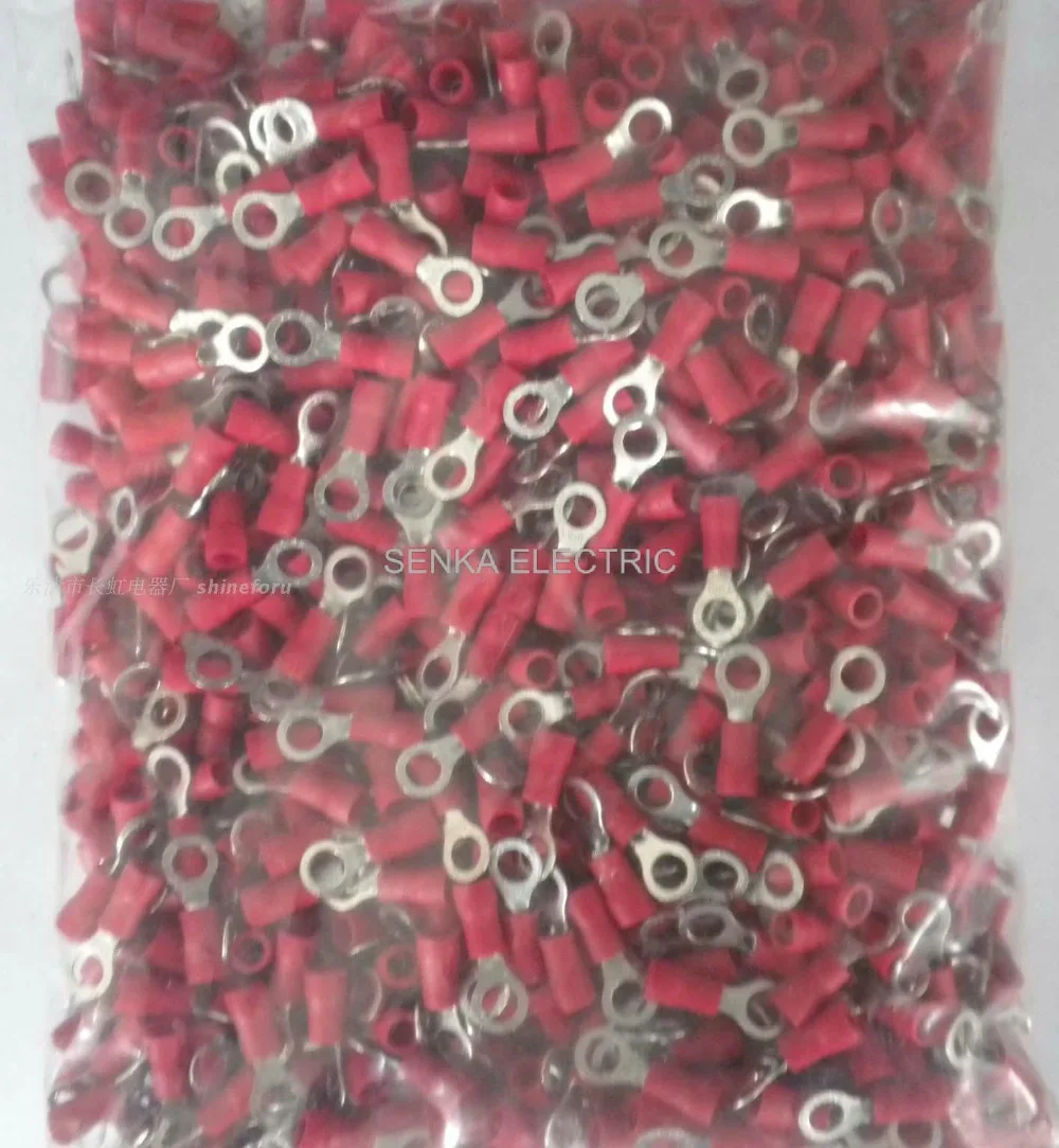 

1000pcs RV1.25-10 22-16 AWG 3/8" Red Vinyl Ring Terminals Copper Insulated Terminal Cable connector
